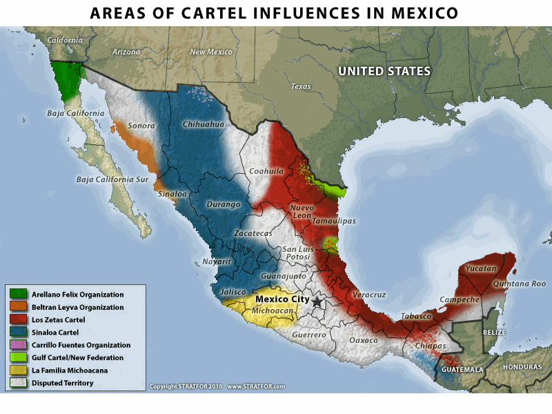 Areas of Cartel Influence in Mexico