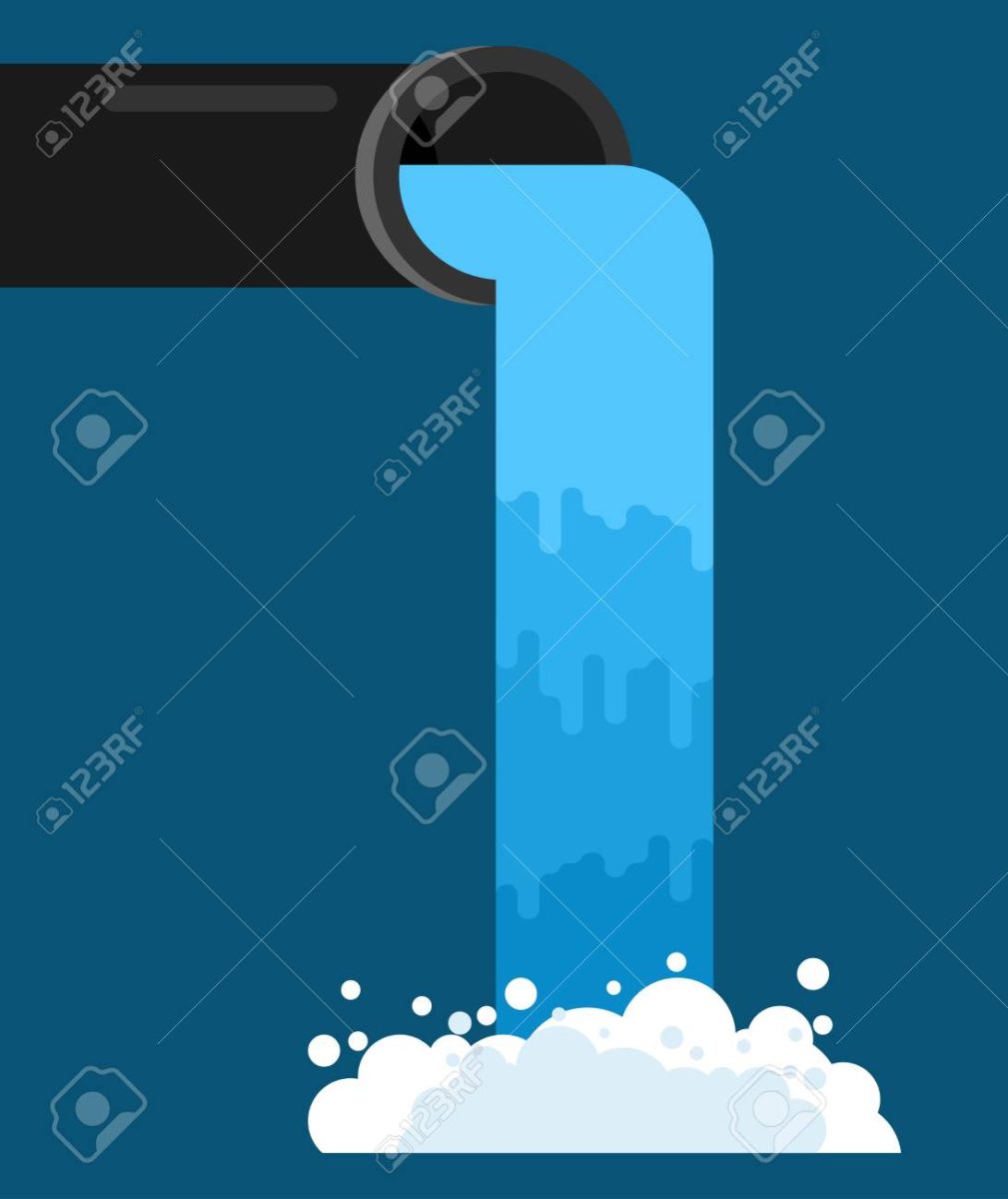 Water pouring from pipe. Flow of clean water. Vector illustration